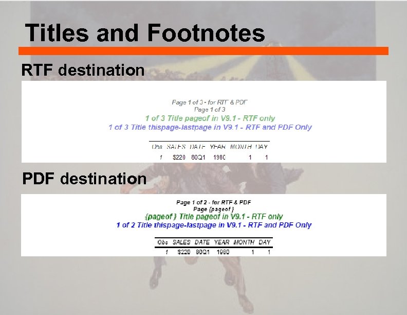 Titles and Footnotes RTF destination PDF destination 