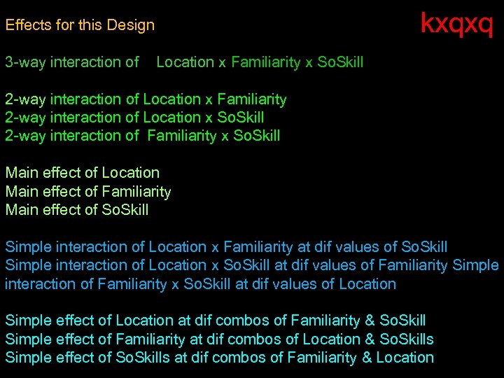 kxqxq Effects for this Design 3 -way interaction of Location x Familiarity x So.