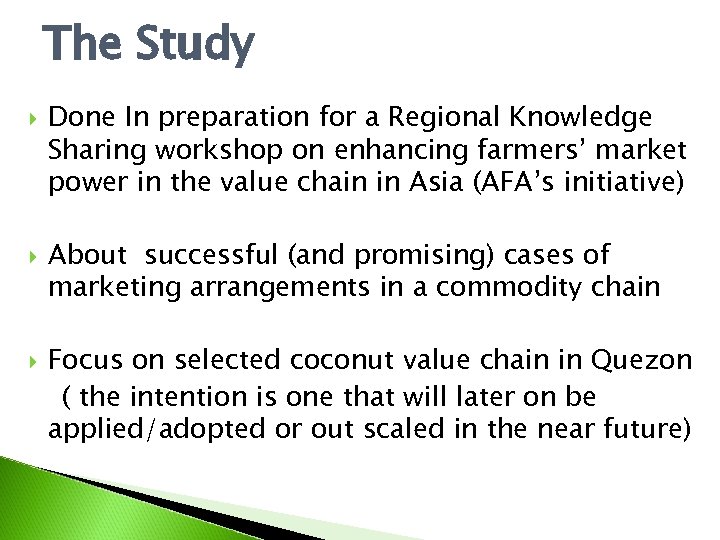 The Study Done In preparation for a Regional Knowledge Sharing workshop on enhancing farmers’