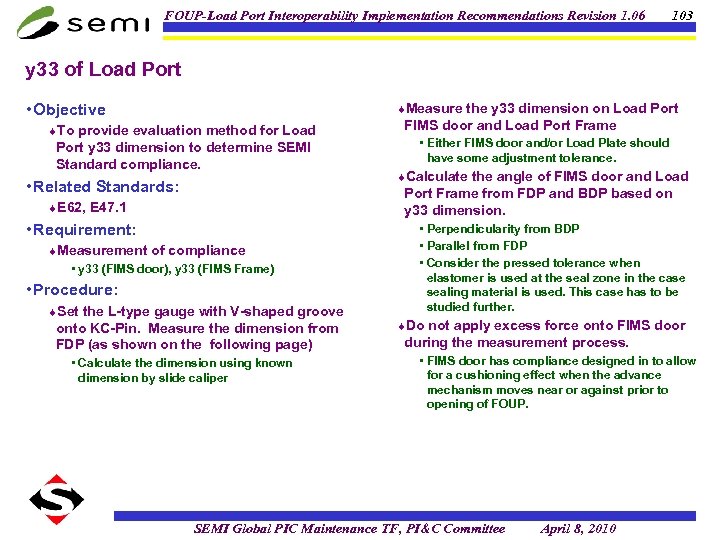 FOUP-Load Port Interoperability Implementation Recommendations Revision 1. 06 103 y 33 of Load Port