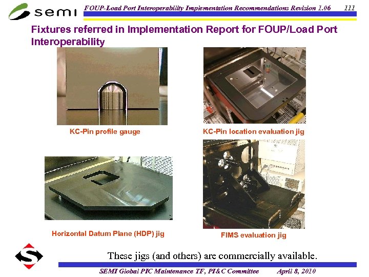 FOUP-Load Port Interoperability Implementation Recommendations Revision 1. 06 Fixtures referred in Implementation Report for