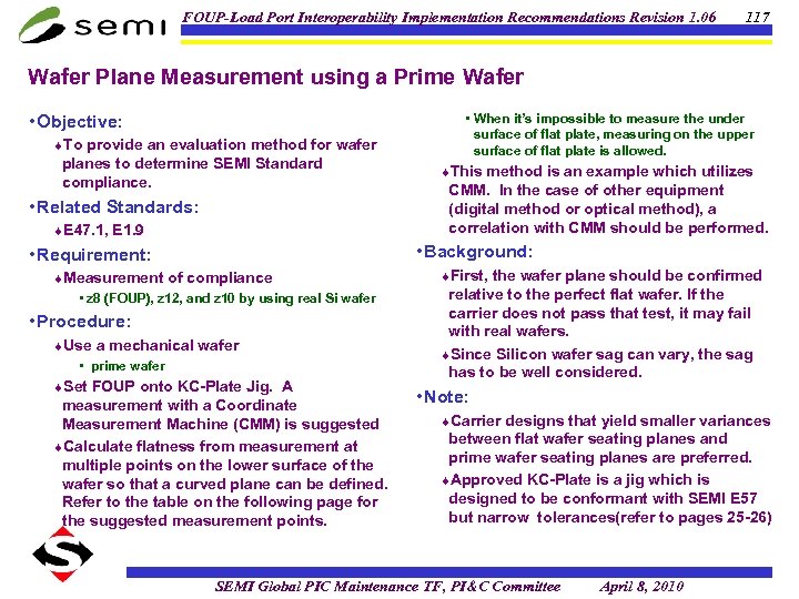 FOUP-Load Port Interoperability Implementation Recommendations Revision 1. 06 117 Wafer Plane Measurement using a