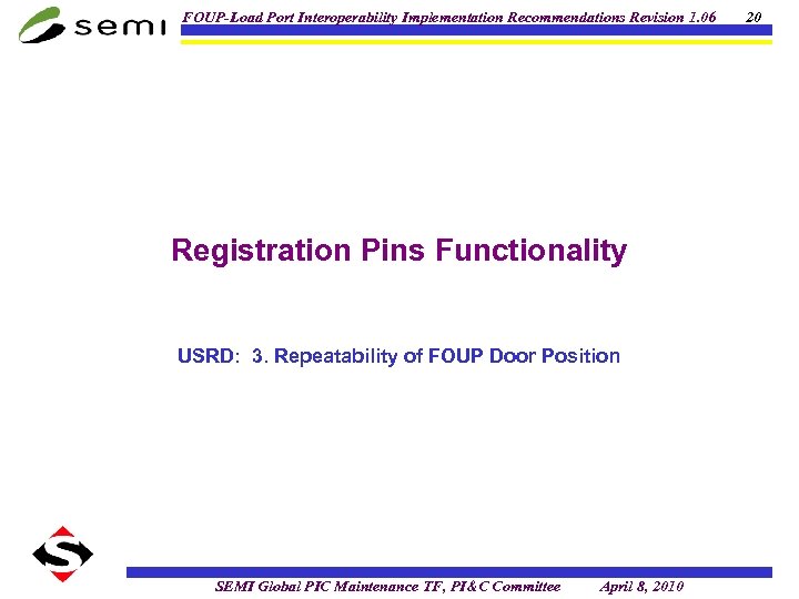 FOUP-Load Port Interoperability Implementation Recommendations Revision 1. 06 Registration Pins Functionality USRD: 3. Repeatability