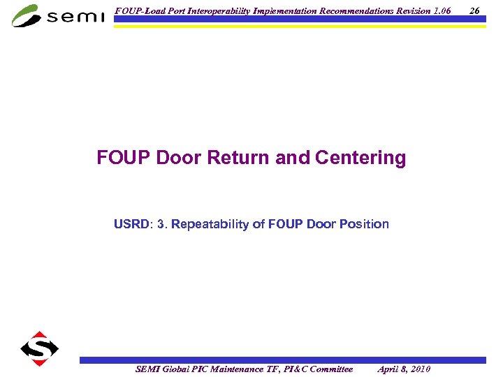 FOUP-Load Port Interoperability Implementation Recommendations Revision 1. 06 FOUP Door Return and Centering USRD: