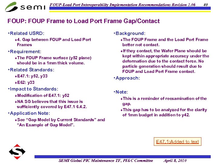 FOUP-Load Port Interoperability Implementation Recommendations Revision 1. 06 40 FOUP: FOUP Frame to Load