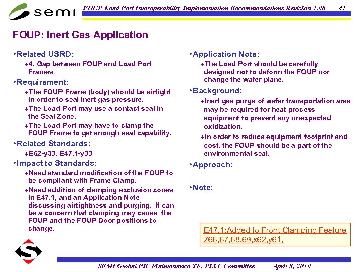 FOUP-Load Port Interoperability Implementation Recommendations Revision 1. 06 41 FOUP: Inert Gas Application •