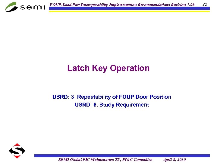 FOUP-Load Port Interoperability Implementation Recommendations Revision 1. 06 Latch Key Operation USRD: 3. Repeatability