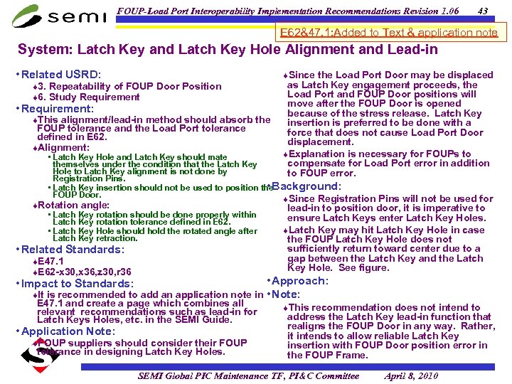 FOUP-Load Port Interoperability Implementation Recommendations Revision 1. 06 43 E 62&47. 1: Added to