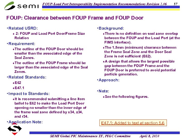 FOUP-Load Port Interoperability Implementation Recommendations Revision 1. 06 57 FOUP: Clearance between FOUP Frame