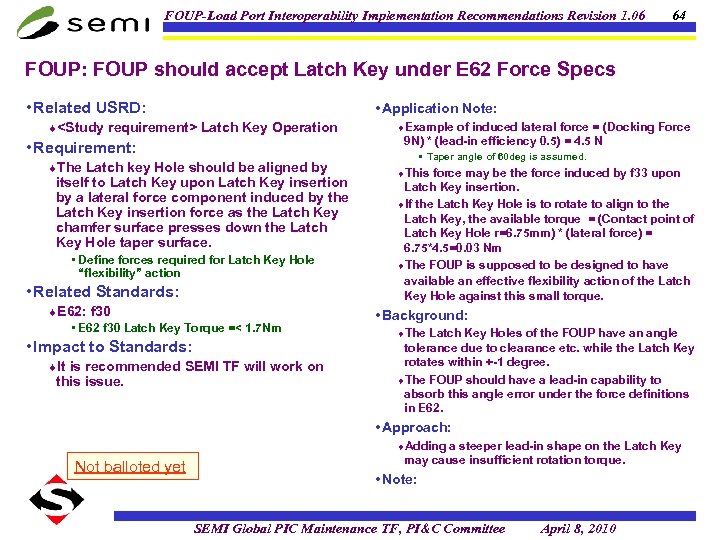 FOUP-Load Port Interoperability Implementation Recommendations Revision 1. 06 64 FOUP: FOUP should accept Latch