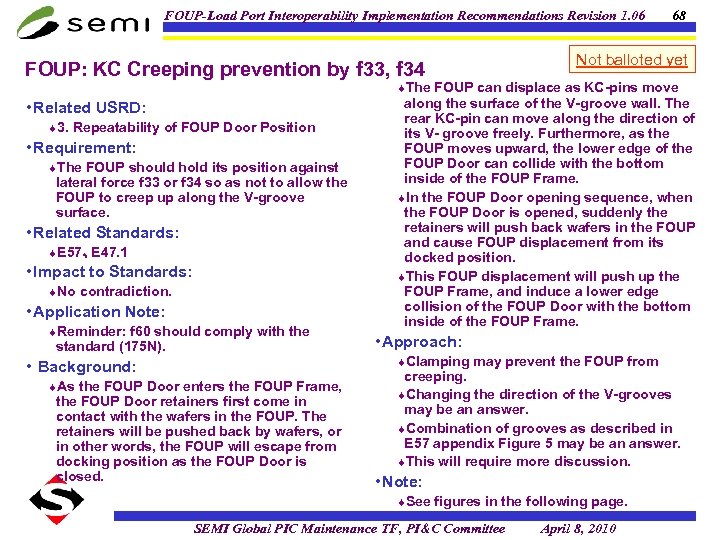 FOUP-Load Port Interoperability Implementation Recommendations Revision 1. 06 FOUP: KC Creeping prevention by f