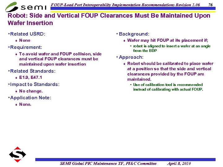 FOUP-Load Port Interoperability Implementation Recommendations Revision 1. 06 76 Robot: Side and Vertical FOUP