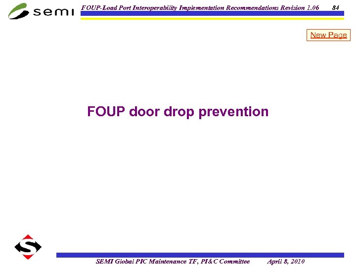 FOUP-Load Port Interoperability Implementation Recommendations Revision 1. 06 84 New Page FOUP door drop