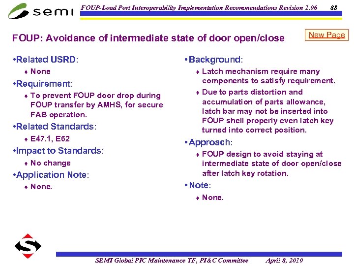 FOUP-Load Port Interoperability Implementation Recommendations Revision 1. 06 FOUP: Avoidance of intermediate state of