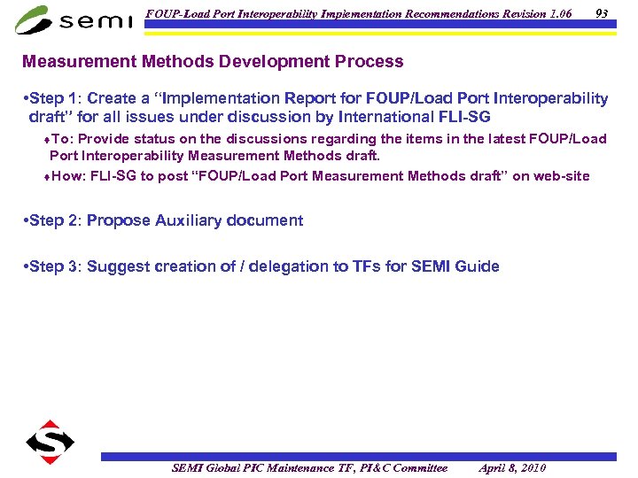 FOUP-Load Port Interoperability Implementation Recommendations Revision 1. 06 93 Measurement Methods Development Process •