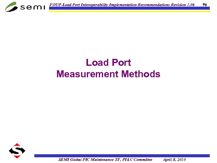 FOUP-Load Port Interoperability Implementation Recommendations Revision 1. 06 Load Port Measurement Methods SEMI Global