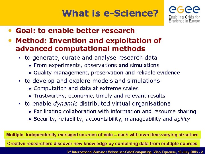 What is e-Science? • Goal: to enable better research • Method: Invention and exploitation