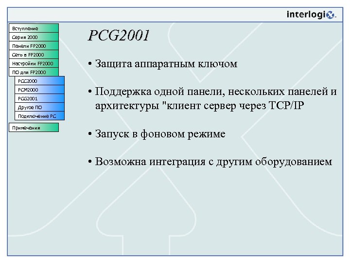 Вступление Серия 2000 Панели FP 2000 Сеть в FP 2000 Настройки FP 2000 ПО