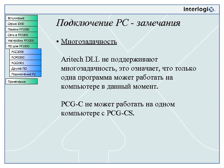 Вступление Серия 2000 Панели FP 2000 Подключение PC - замечания Сеть в FP 2000