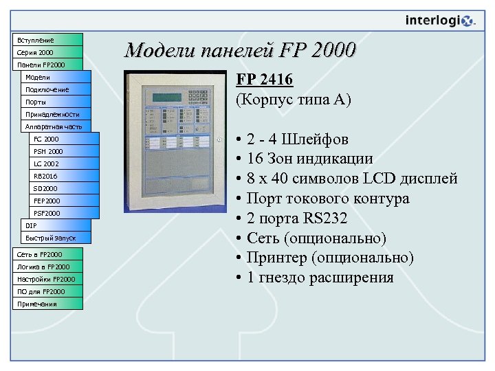Вступление Серия 2000 Панели FP 2000 Модели Подключение Порты Модели панелей FP 2000 FP