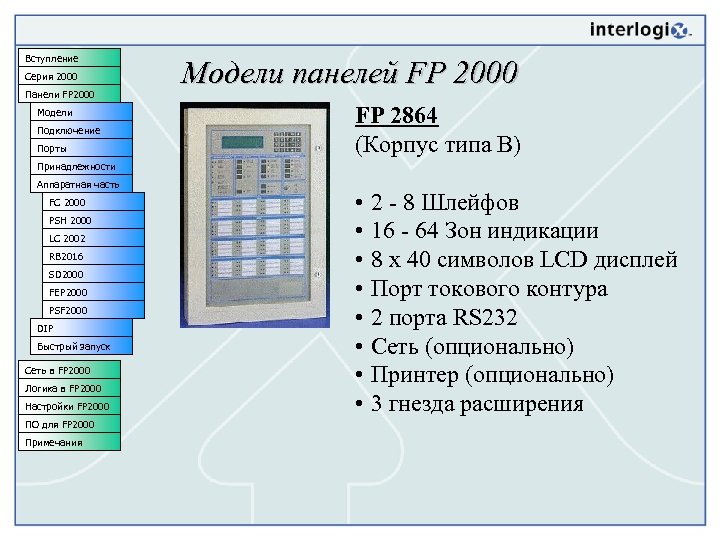 Вступление Серия 2000 Панели FP 2000 Модели Подключение Порты Модели панелей FP 2000 FP