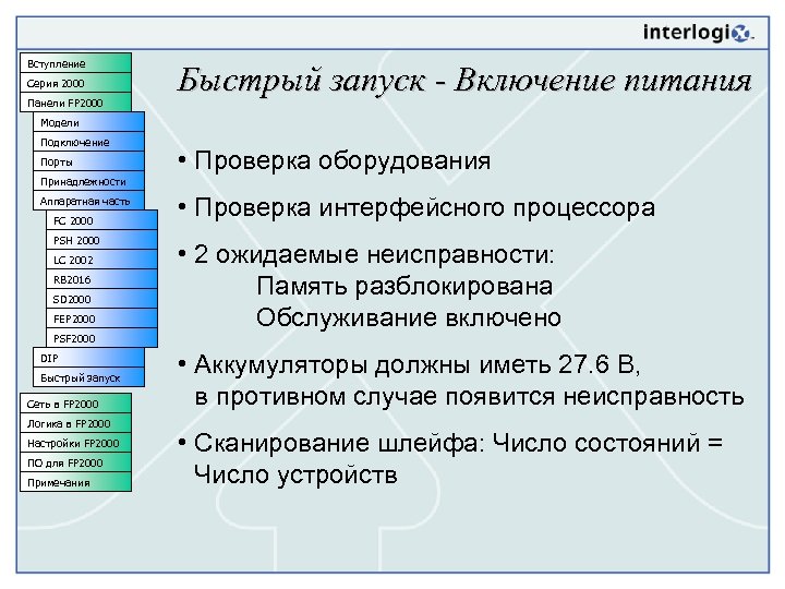 Вступление Серия 2000 Панели FP 2000 Быстрый запуск - Включение питания Модели Подключение Порты