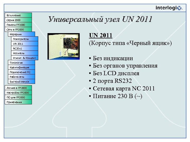Вступление Серия 2000 Панели FP 2000 Универсальный узел UN 2011 Сеть в FP 2000
