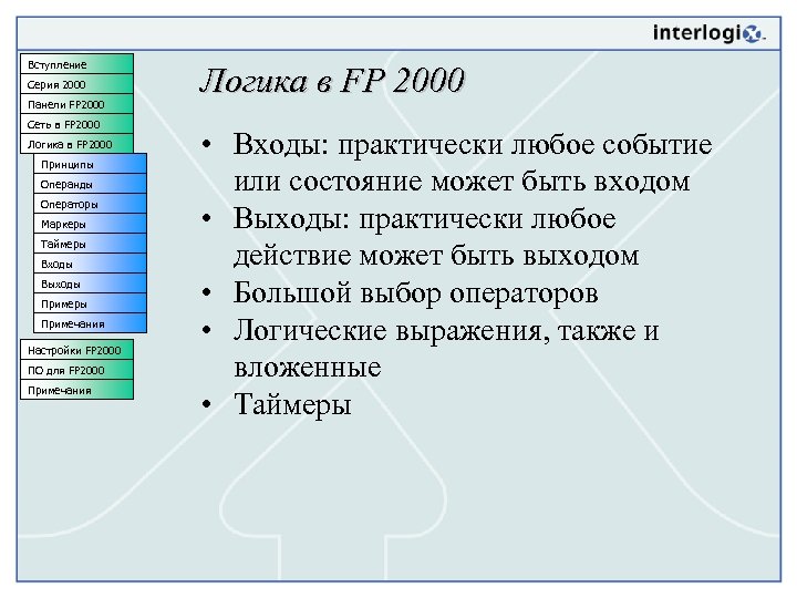 Вступление Серия 2000 Панели FP 2000 Сеть в FP 2000 Логика в FP 2000