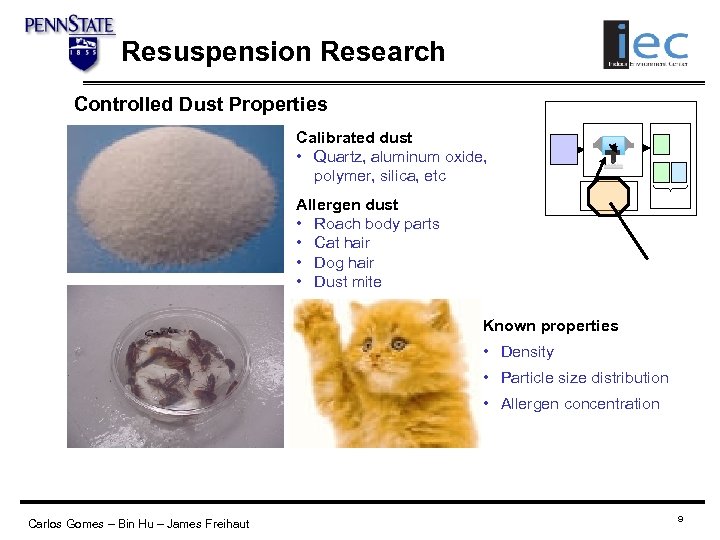 Resuspension Research Controlled Dust Properties Calibrated dust • Quartz, aluminum oxide, polymer, silica, etc