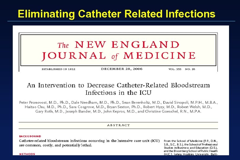 Eliminating Catheter Related Infections 