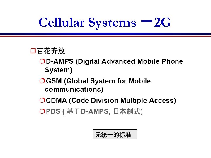 Cellular Systems －2 G 