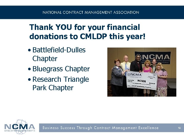 Thank YOU for your financial donations to CMLDP this year! • Battlefield-Dulles Chapter •