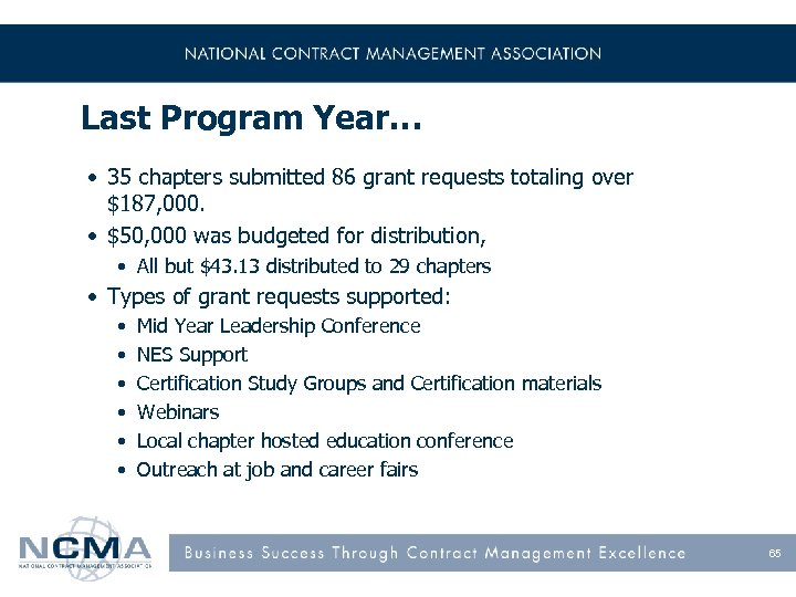 Last Program Year… • 35 chapters submitted 86 grant requests totaling over $187, 000.