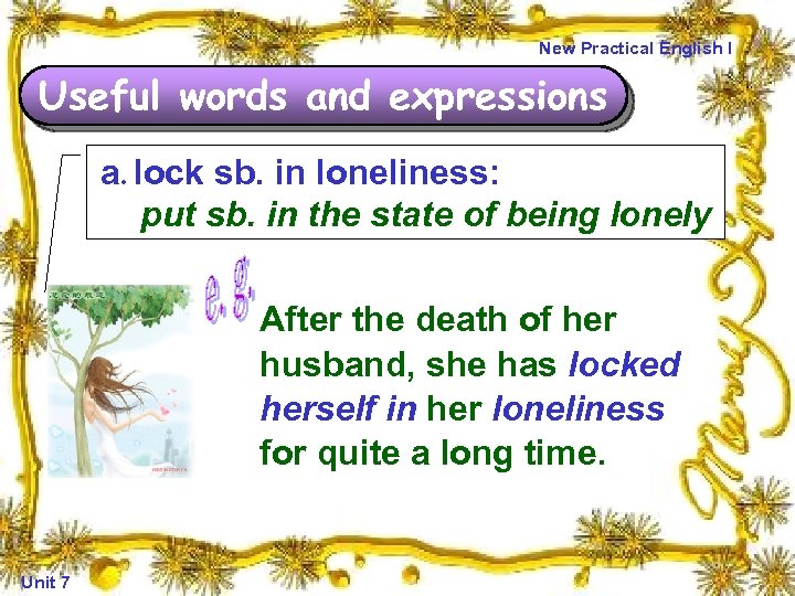 New Practical English I Useful words and expressions a. lock sb. in loneliness: put