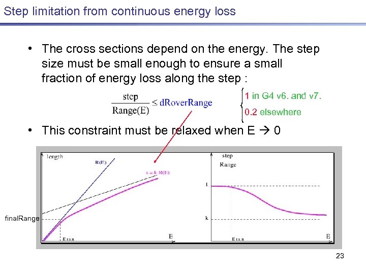 Step limitation from continuous energy loss • The cross sections depend on the energy.