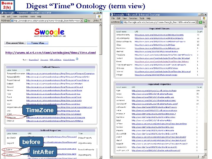 Demo 2(b) Digest “Time” Ontology (term view) Time. Zone before …………. int. After 