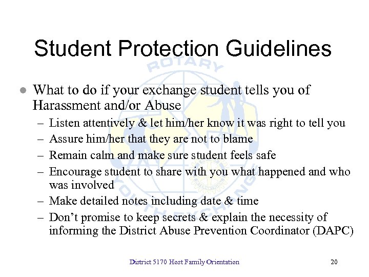 Student Protection Guidelines l What to do if your exchange student tells you of