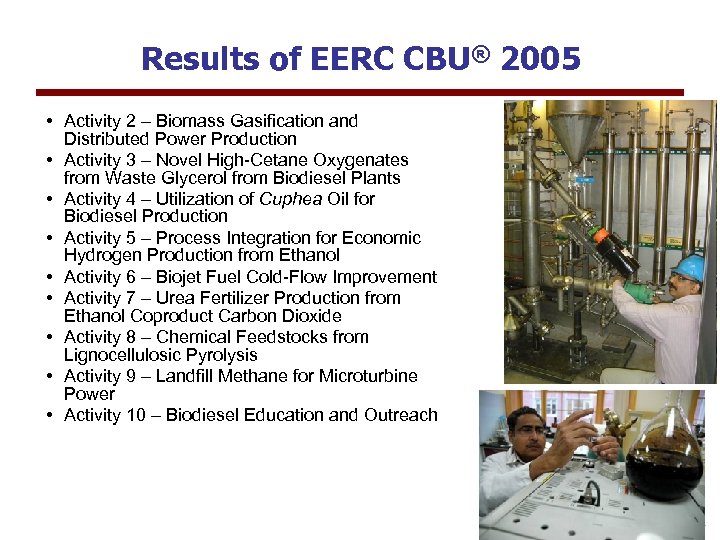 Results of EERC CBU® 2005 • Activity 2 – Biomass Gasification and Distributed Power