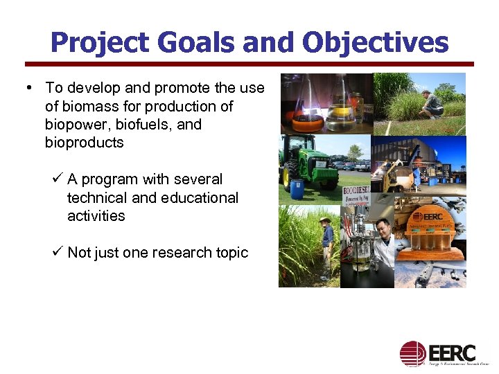 Project Goals and Objectives • To develop and promote the use of biomass for