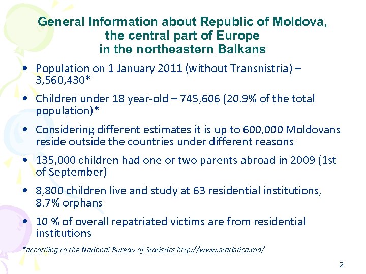  • • • General Information about Republic of Moldova, the central part of