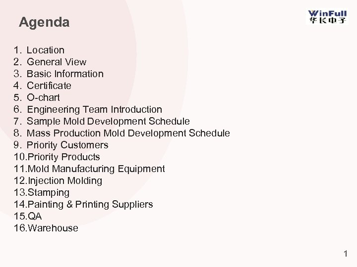 Agenda 1. Location 2. General View 3. Basic Information 4. Certificate 5. O-chart 6.