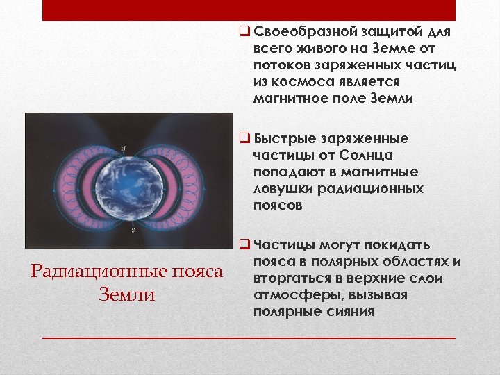 q Своеобразной защитой для всего живого на Земле от потоков заряженных частиц из космоса