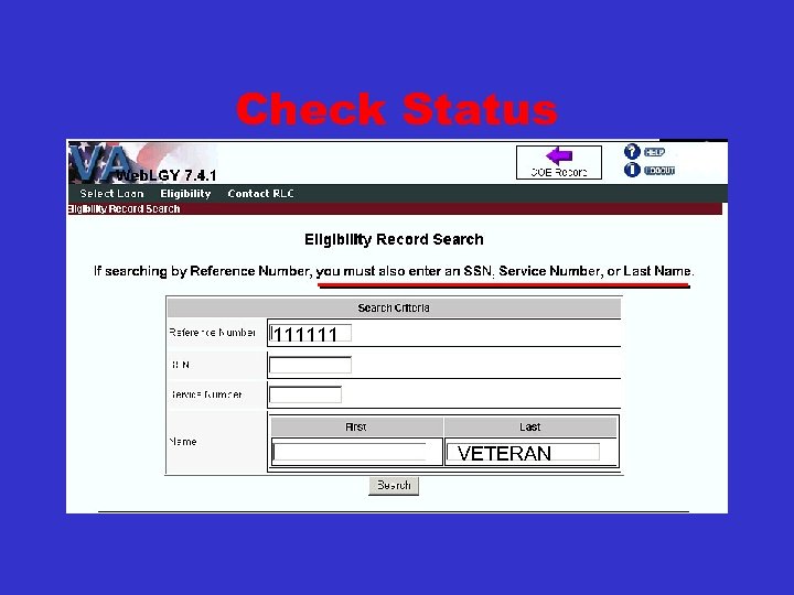 Check Status 111111 VETERAN 