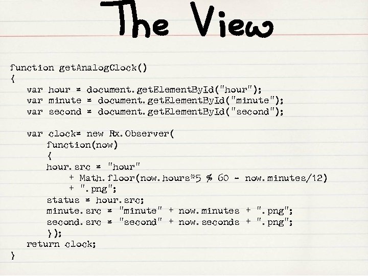 The View function get. Analog. Clock() { var hour = document. get. Element. By.