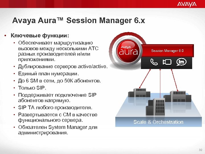 Avaya Aura™ Session Manager 6. х • Ключевые функции: • Обеспечивает маршрутизацию вызовов между
