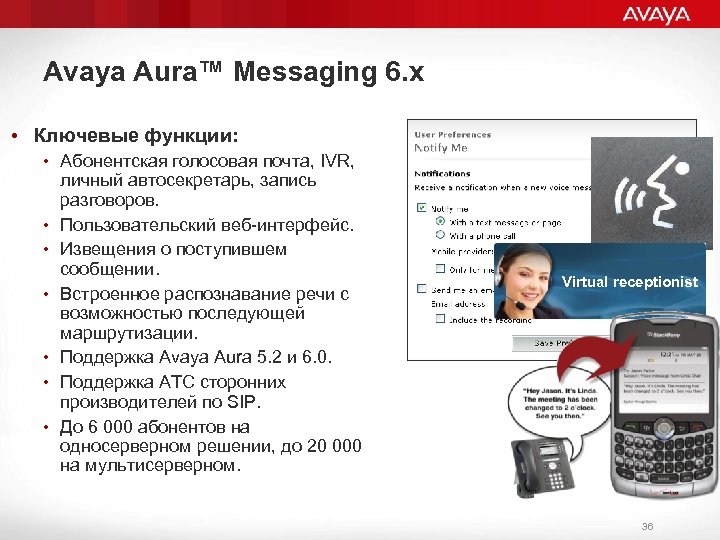 Avaya Aura™ Messaging 6. х • Ключевые функции: • Абонентская голосовая почта, IVR, личный