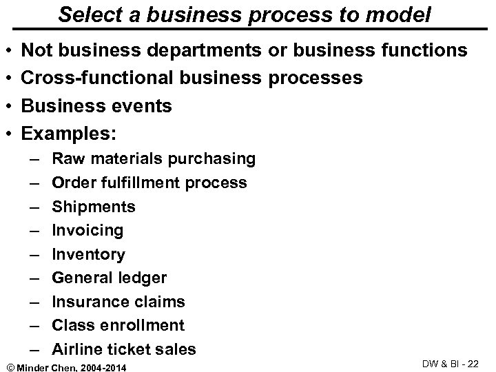 Select a business process to model • • Not business departments or business functions