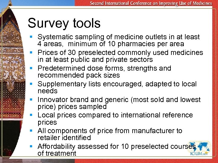Survey tools § Systematic sampling of medicine outlets in at least 4 areas, minimum