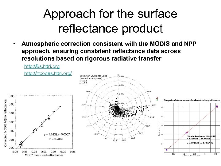 Approach for the surface reflectance product • Atmospheric correction consistent with the MODIS and