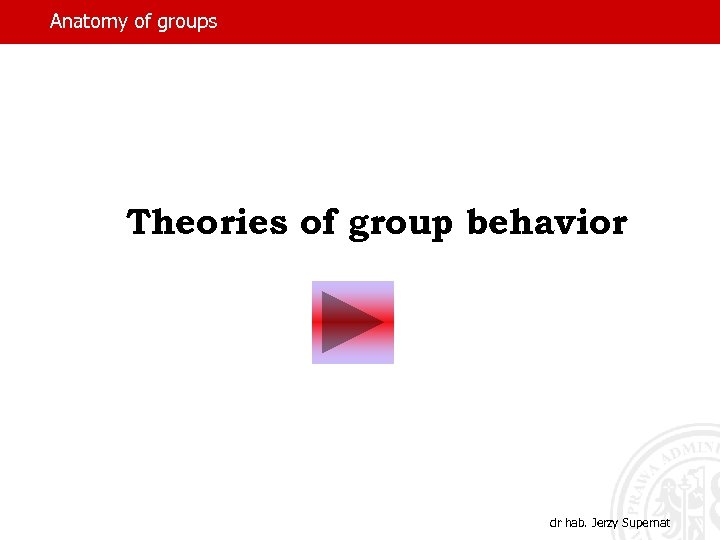 Anatomy of groups Theories of group behavior dr hab. Jerzy Supernat 